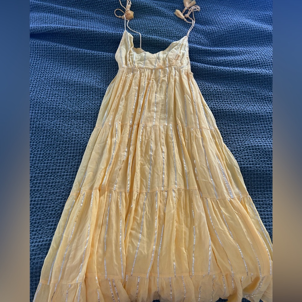 Bahaar Paris - Yellow Daisy Boho Maxi Dress with Silver Stripes